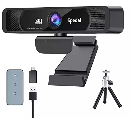 Spedal 4K UHD Webcam with Built-in AI Noise Reduction Dual Microphones,120° Wide Angle Zoomable Webcam with Remote and Software Control for Conferencing/Streaming/Online Teaching/Video Calling