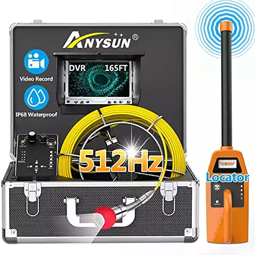 Sewer Camera with Locator, Anysun 165ft Pipe Video Inspection Camera with 512Hz Sonde and Receiver, Waterproof Drain Plumbing Camera Snake with 7” LCD Monitor DVR Recorder(8GB SD Card Included)