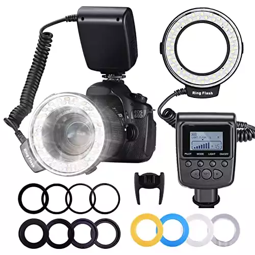 Neewer 48 Macro LED Ring Flash Bundle with LCD Display Power Control, Adapter Rings and Flash Diffusers for Canon 650D,600D,550D,70D,60D,5D Nikon D5000,D3000,D5100,D3100,D7000,D7100,D800,D800E,D60