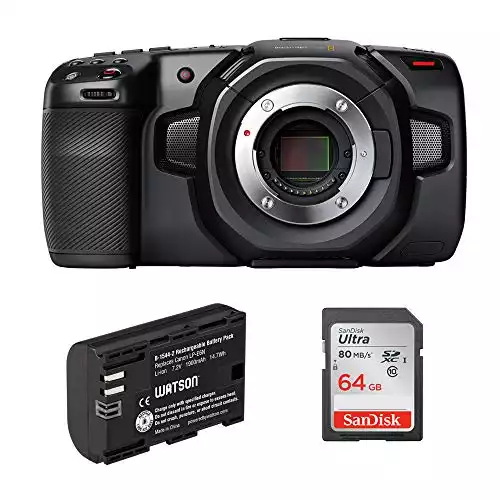 Blackmagic Design Pocket Cinema Camera 4K with LP-E6N Lithium-Ion Battery Pack & 64GB Ultra UHS-I SDXC Memory Card Bundle