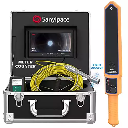 Sanyipace Sewer Camera with Locator & Distance Counter, 9" LCD, 165ft Pipe Inspection Camera with 512Hz Sonde & Receiver, Pipe Locator, IP68 Waterproof Industrial Plumbing Drain Endoscope...