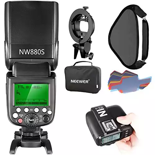 Neewer 2.4G Wireless 1/8000 HSS TTL Master/Slave Flash Speedlite Kit for Sony Camera with New Mi Shoe,Includes:NW880S Flash,N1T-S Trigger,S-Type Bracket,16x16 inches Softbox,20 Pieces Color Filter