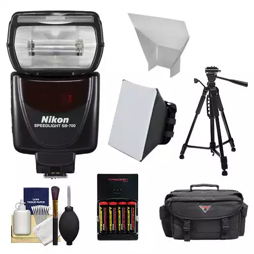 Nikon SB-700 AF Speedlight Flash with Tripod + Softbox + Bounce Reflector + Batteries & Charger + Case + Cleaning Kit
