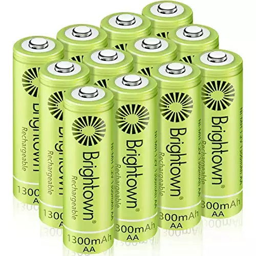Brightown 12-Pack Rechargeable AA Batteries Pre-Charged, NiMH 1.2V 1300mAh High Capacity Double A Rechargeable Batteries for Solar Lights and Household Devices, Recharge up to 1200 Cycles