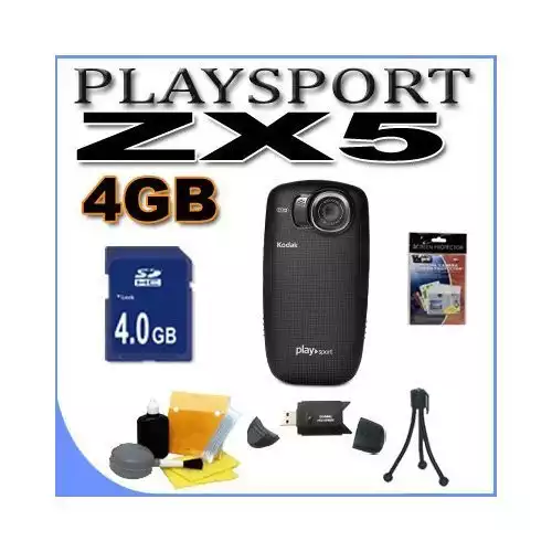 KODAK PlaySport (Zx5) HD Waterproof Pocket Video Camera - Black (2nd Generation) 4GB Accessory Saver Bundle