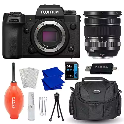 Fujifilm X-H2 Mirrorless Camera with XF16-80mm Lens - Black with Advanced Bundle, Lexar 64GB SDX Card 800x, Gadget Bag 200 Series, Cleaning Cloth, Blower & More